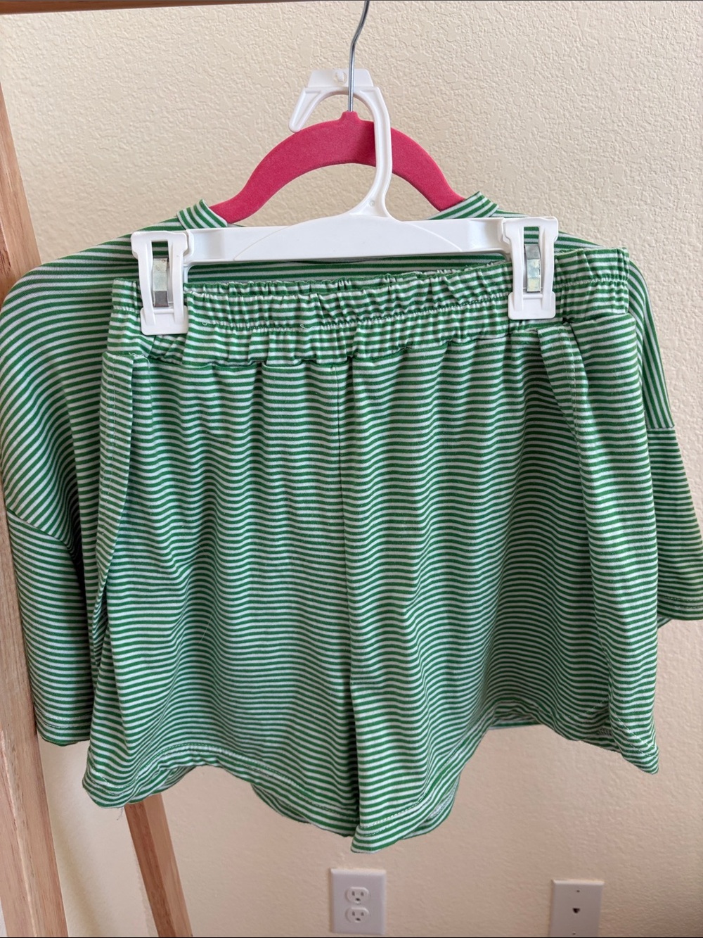 Women's Green Striped Pajama Crop Set w/slit